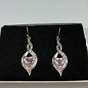 Pink silver teardrop heart earrings